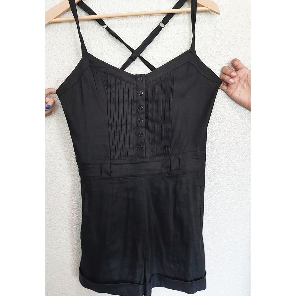 Bebe Black Shorts & Tank Sleeve Linen Blend Romper Size M